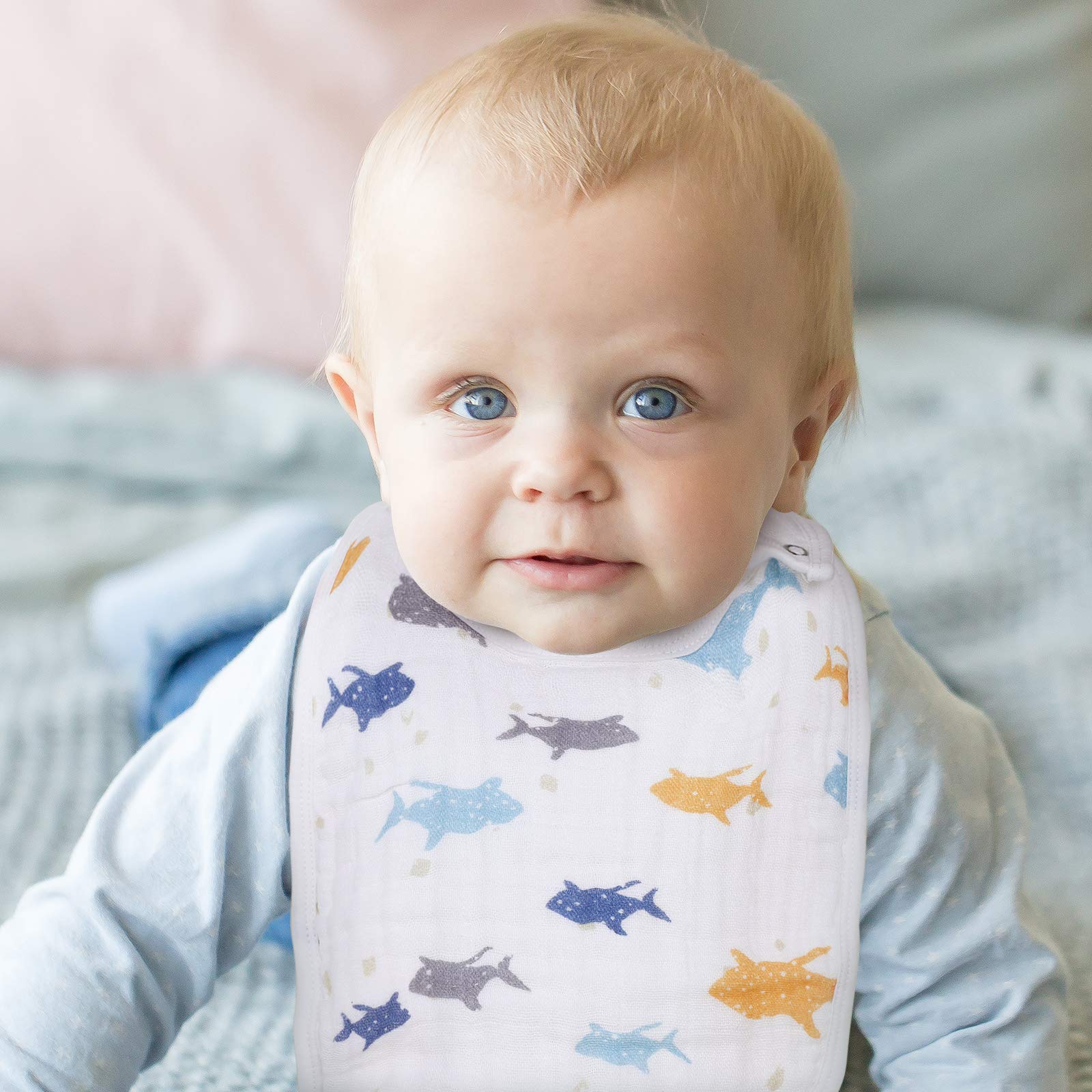 Snap Muslin Bibs for Baby Boys & Girls - 100% Cotton, 3-Layer Absorbent & Soft - Adjustable, Machine Washable Baby Bibs for Infants, Newborns & Toddlers - Perfect for Feeding, Drooling & Playtime