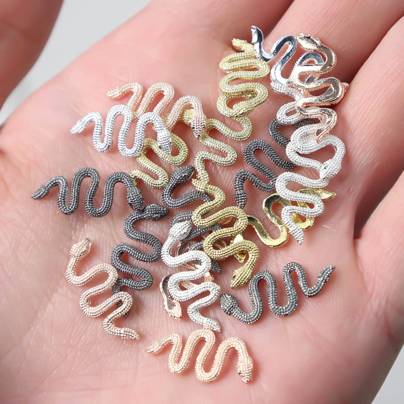 10Pcs White Snake Nail Rhinestones - DIY Nail Art Gems, Glitter Diamonds & Minimalist Charms for Women - Perfect for Manicures, Parties & Special Occasions