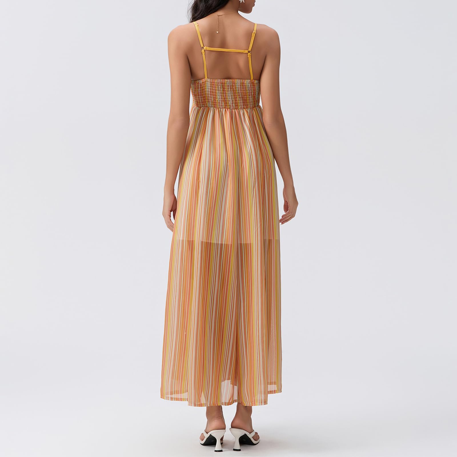 FEORJGP Women's Summer Spaghetti Strap Long Dress - Boho Low Cut Backless Flowy Midi Maxi Dress for Beach, Vacation & Party Wear | Lightweight Bohemian Beachwear for Women