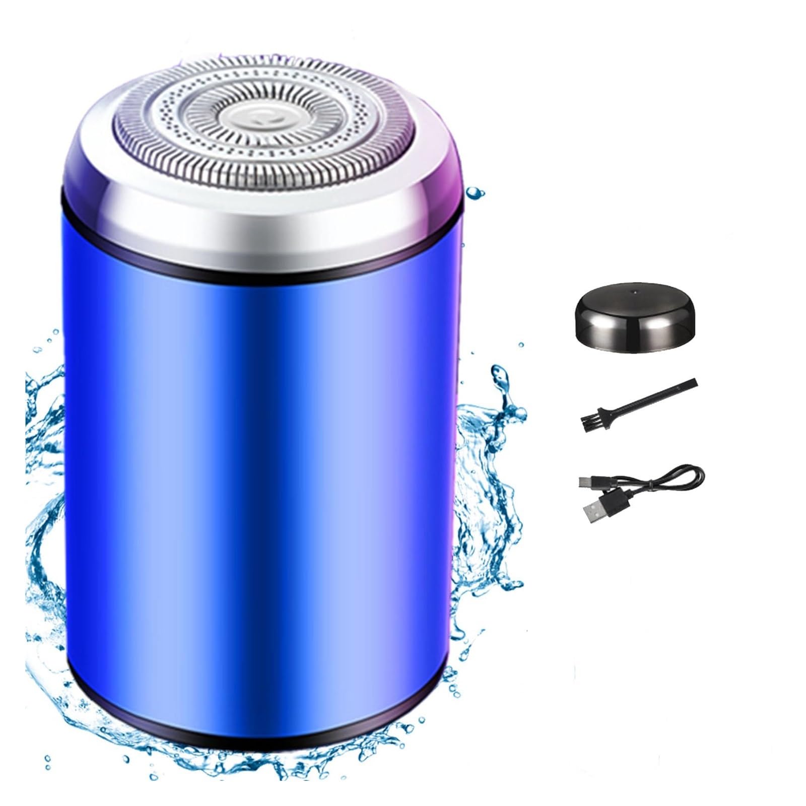 Mini Electric Shaver for Men - Portable USB Rechargeable Waterproof Beard Trimmer - Wet/Dry Shaving - Compact Travel & Home Use - Pocket Size Personal Grooming Kit (Blue)