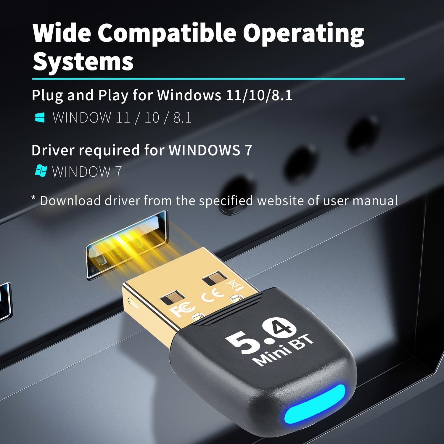 Bluetooth 5.4 USB Adapter for PC & Laptop - Wireless Dongle with 20M Range, Plug & Play for Windows 11/10/8.1/7 - Compatible with Headphones, Speakers, Keyboard & Mouse - Perfect for Home Office, Gaming & Video Conferencing