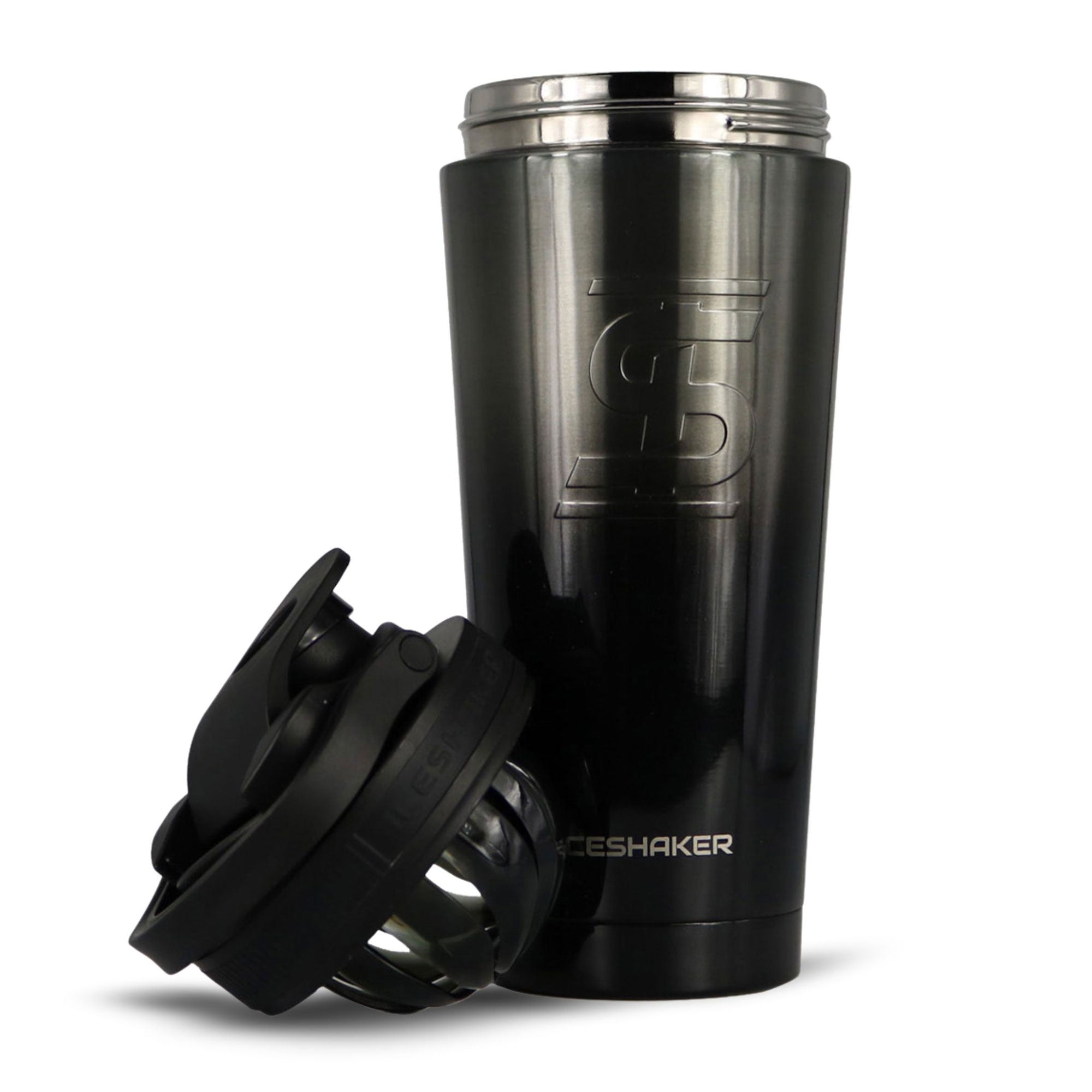 26oz Insulated Stainless Steel Ice Shaker Bottle with Metal Base - Obsidian Black - Perfect for Gym, Workouts & Outdoor Activities