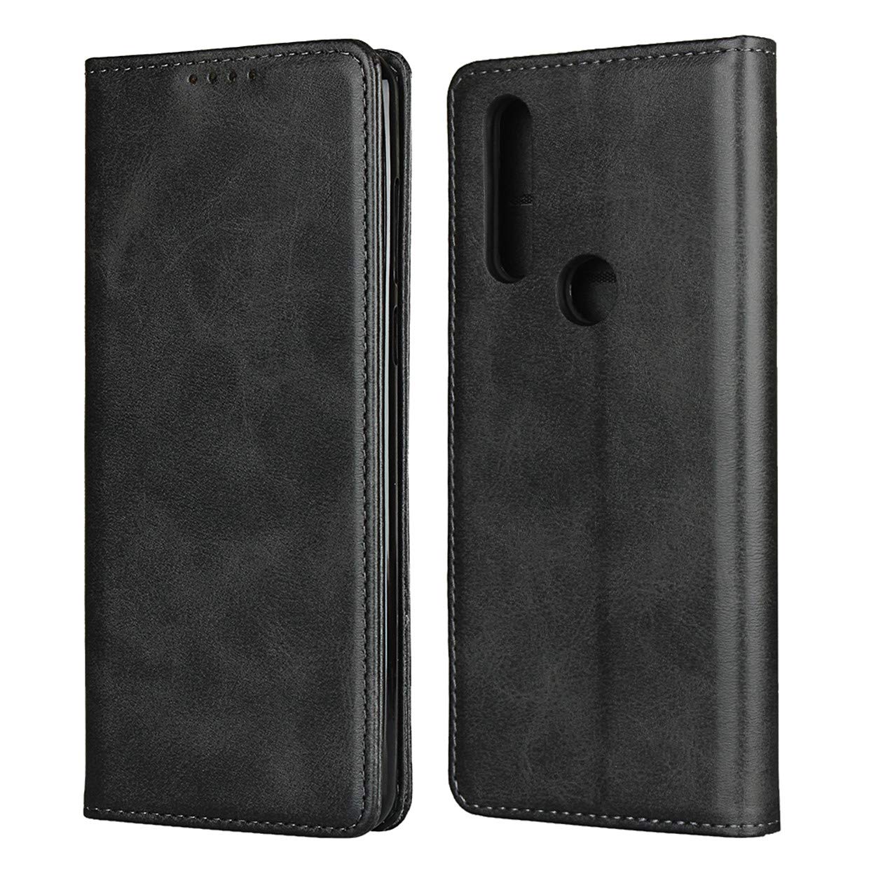 Premium PU Leather Magnetic Wallet Case for Motorola One Action - 3 Card Slots Holder with Soft Inner Shell & Kickstand | Dark Gray | Perfect for Work, Travel & Everyday Protection