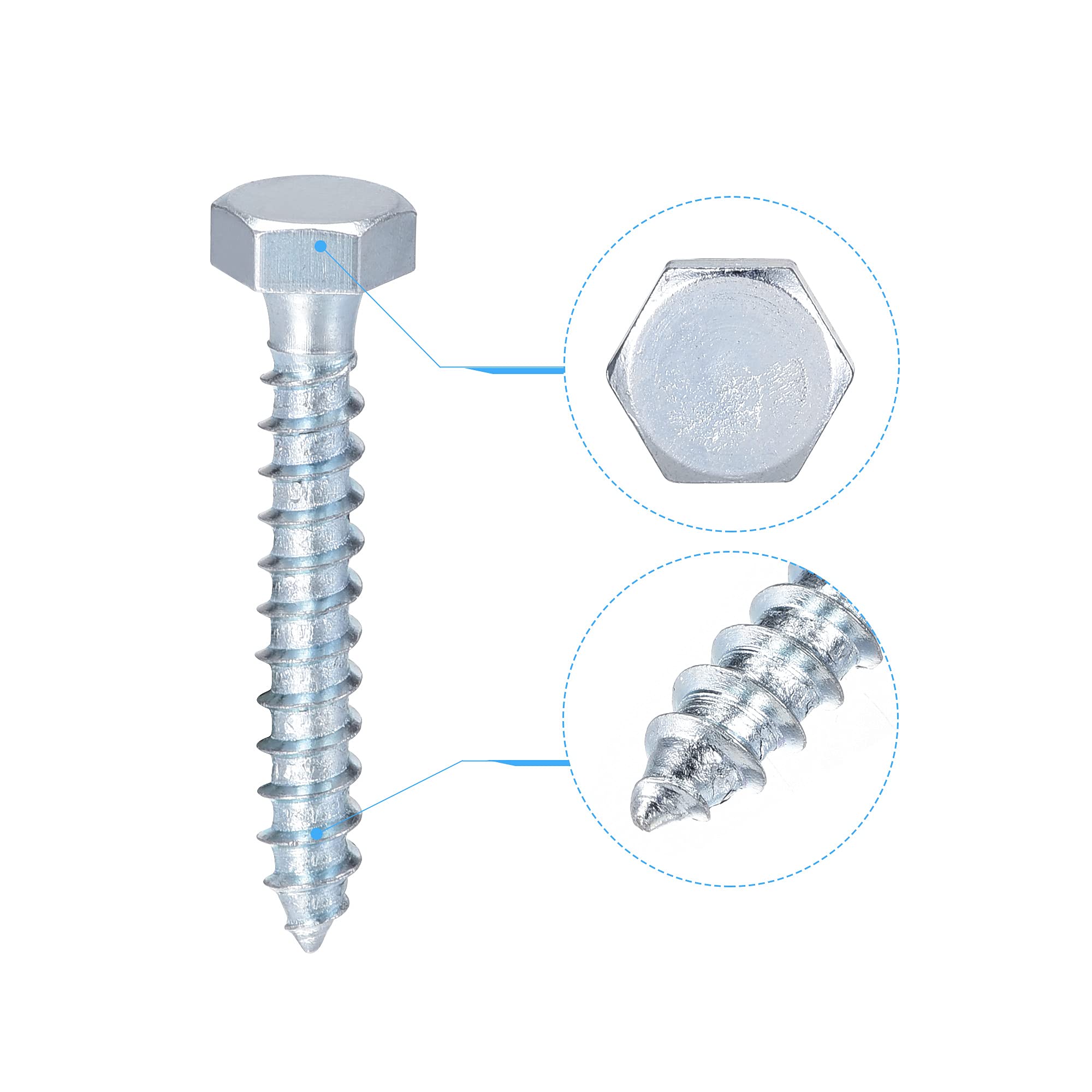 Hex Lag Screws M6 x 40mm Zinc Plated Self-Tapping Bolts for Wood - 25Pcs (Outdoor Furniture & Decking)