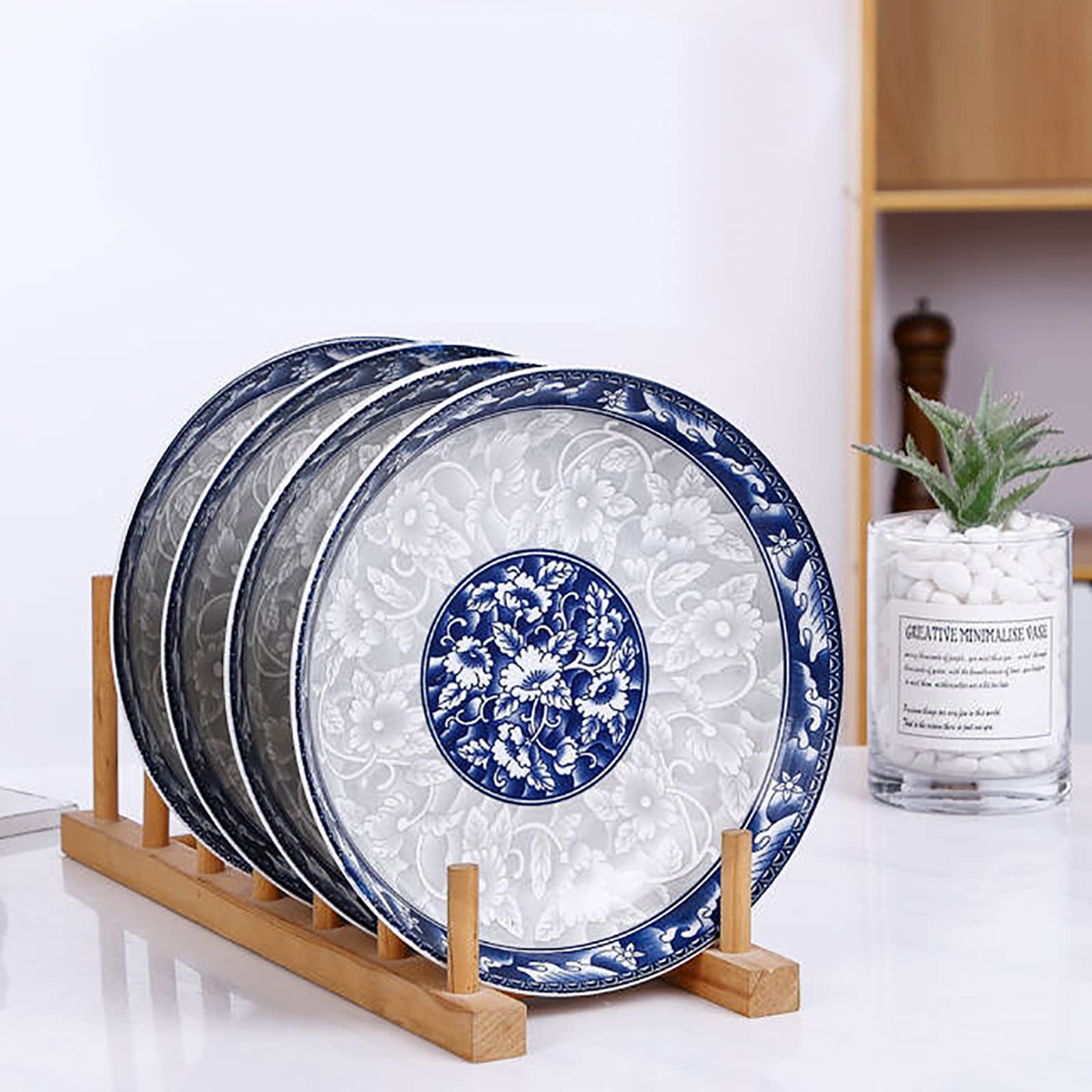 8-inch Porcelain Dinner Plates Set of 6 - Blue and White Ceramic Dishes for Dessert, Salad, Pasta, Bread, Appetizer & Snack | Elegant Round Dinnerware for Restaurants, Home Dining & Party Serving