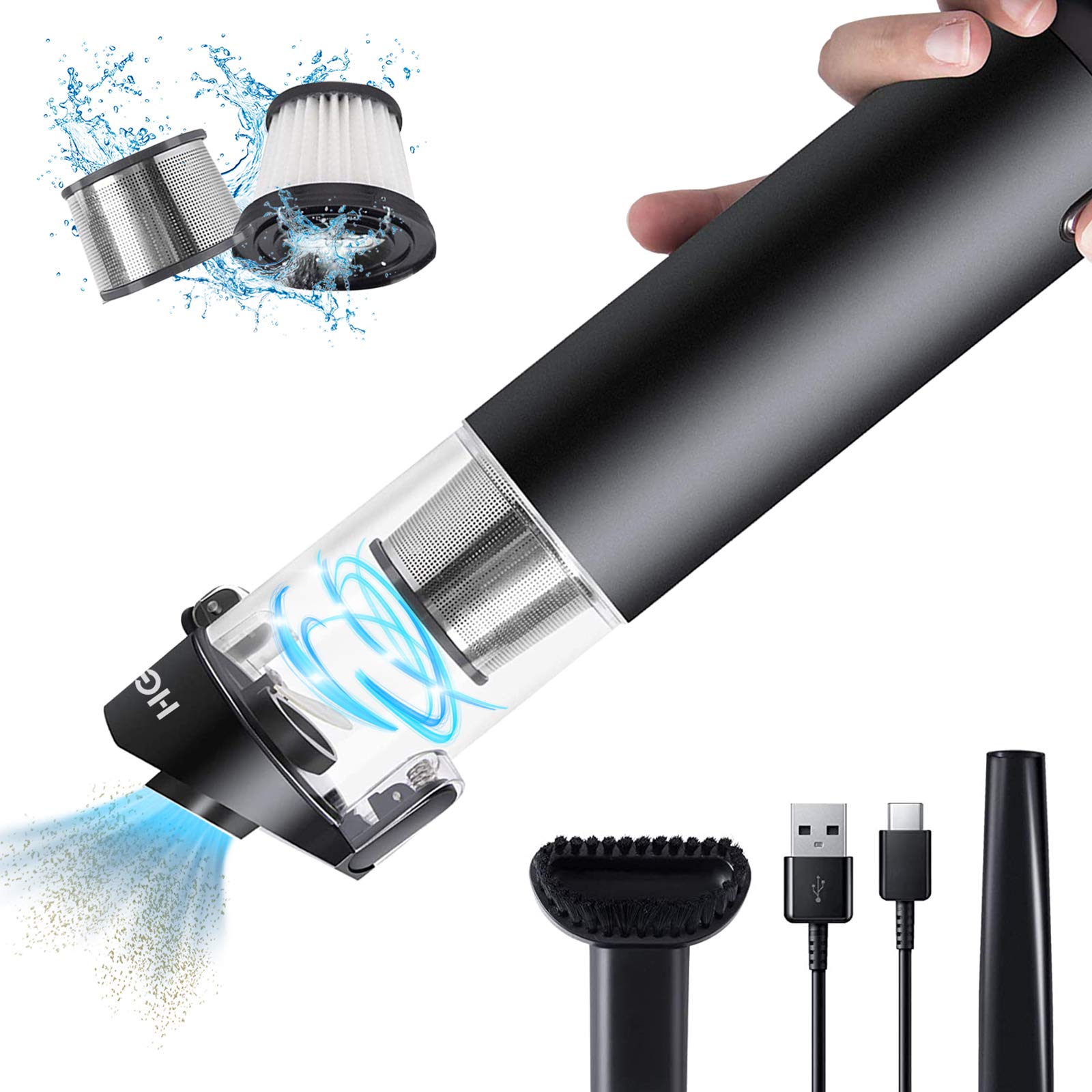 Portable 50W 5000Pa Handheld Car Vacuum Cleaner with HEPA Filtration - Rechargeable Mini Auto Vacuum for Cars, Trucks & Home Use (Black)