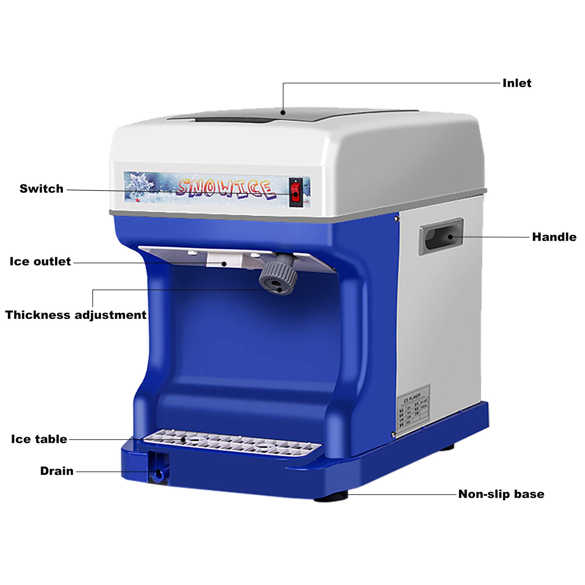 Commercial Electric Ice Shaver Machine - Heavy Duty Snow Cone Maker & Slushie Machine with Food Grade Stainless Steel Blades - Perfect for Home Use, Parties, and Business Events