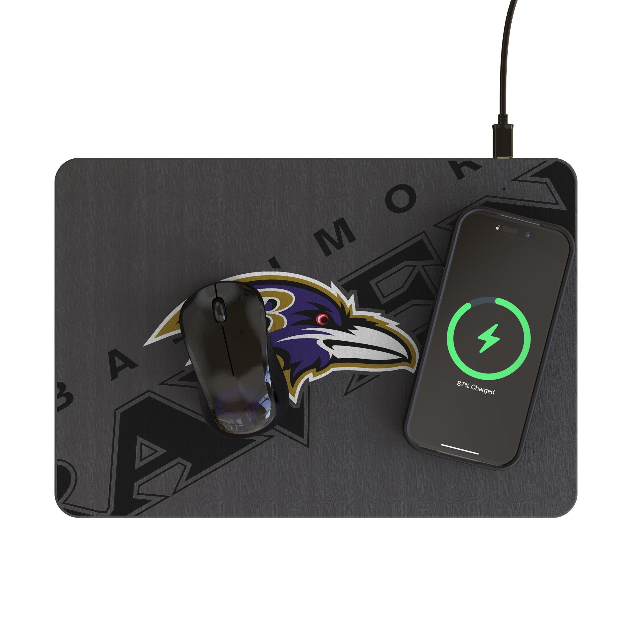 Baltimore Ravens Monocolor Tilt 15W Fast Wireless Charger & Mouse Pad - Perfect for Office, Gaming & Home Desk Setup