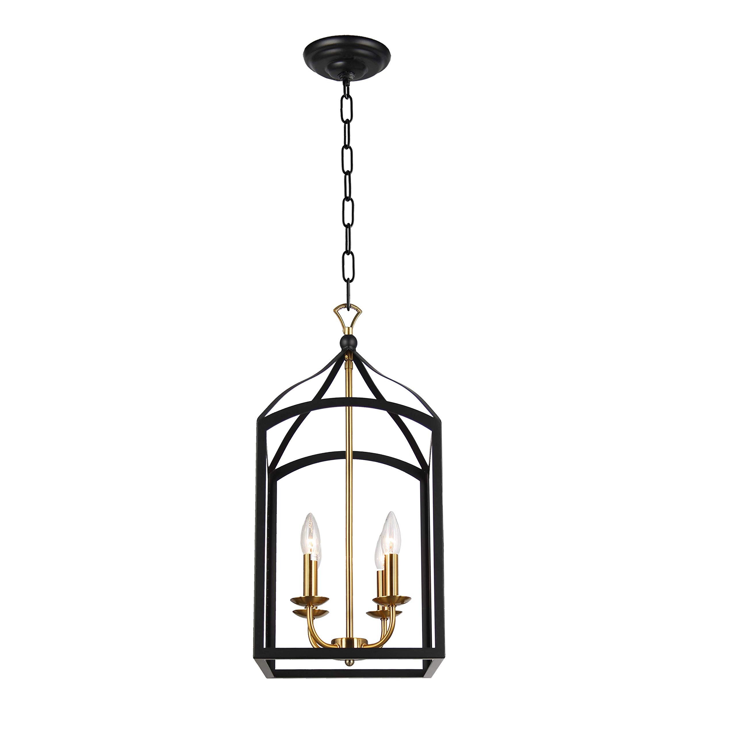 Clarendon 4-Light Single Tier Chandelier - Arch Top Foyer Pendant Lamp with Open Frame Lantern Design in Black Brass Finish | Perfect for Entryway, Dining Room & Modern Farmhouse Decor