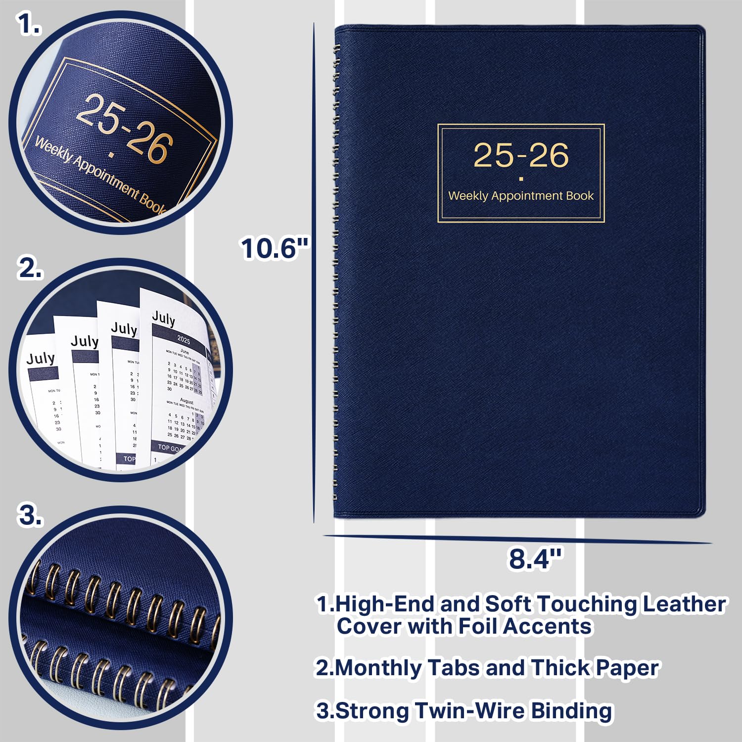 2025-2026 Appointment Planner - A4 Weekly Diary with 15-Minute Timeslots | July 2025 - June 2026 | Soft Leather Cover & Colorful Tabs | 21.8 x 29 cm | Perfect for Office, School & Personal Scheduling