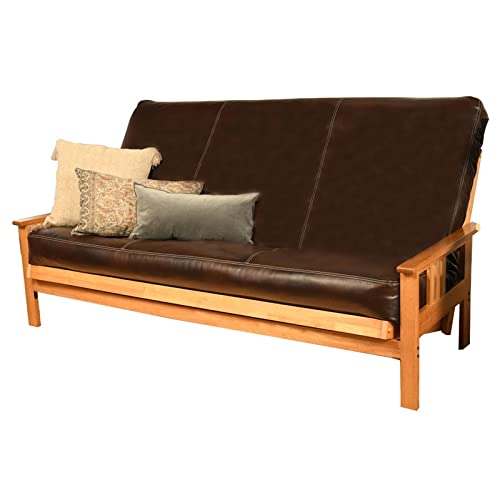 Pemberly Row Queen-Size Futon Cover in Java Brown Faux Leather - Durable & Stylish Sofa Bed Protector for Living Room, Guest Room & Dorm Decor