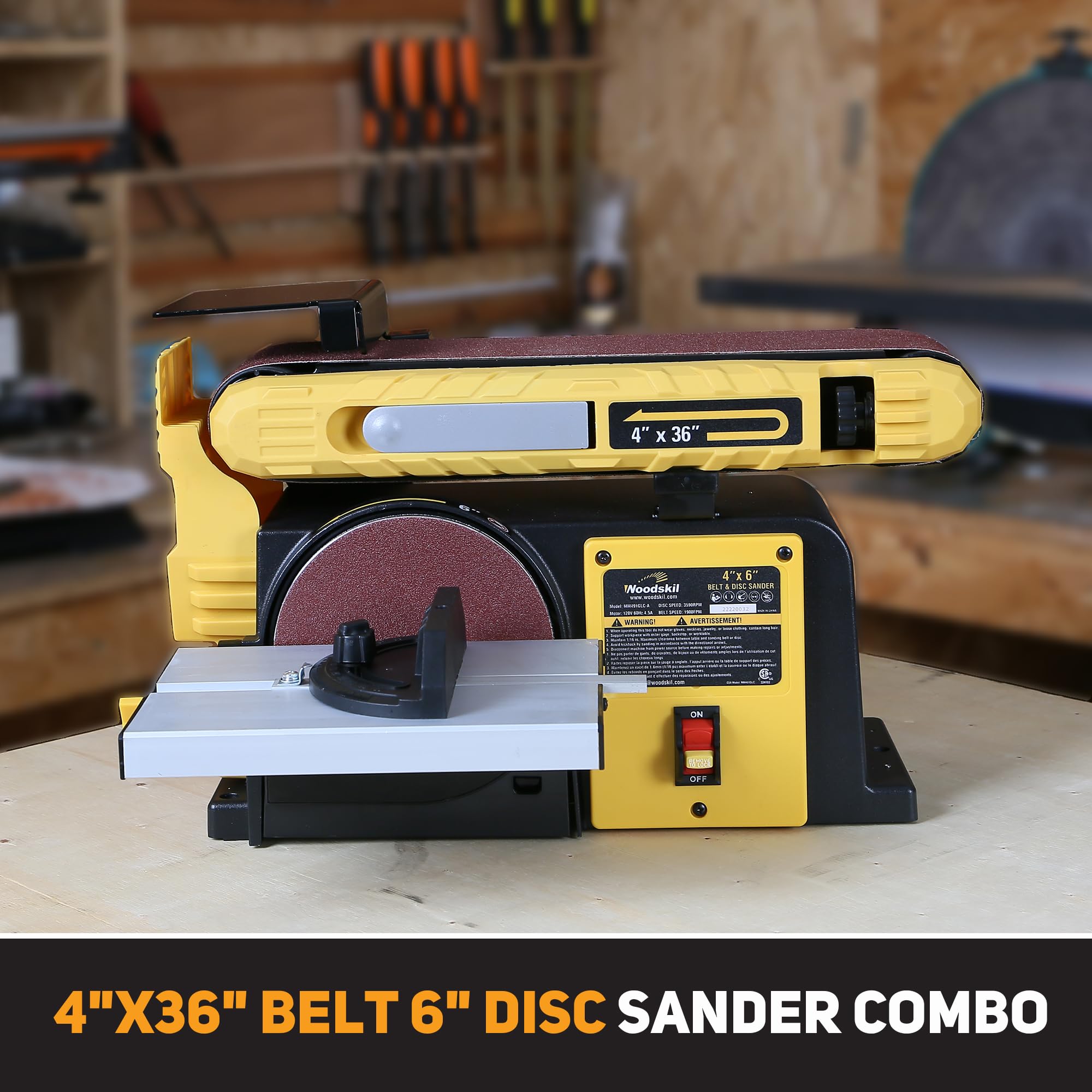 4.5-Amp Belt Disc Sander Combo | 4 x 36 in. Belt & 6 in. Disc Sander with 3/4HP Motor | Woodworking Bench Sander with Stable Base | Upgraded Model for Sanding, Polishing & Shaping Wood, Metal & DIY Projects