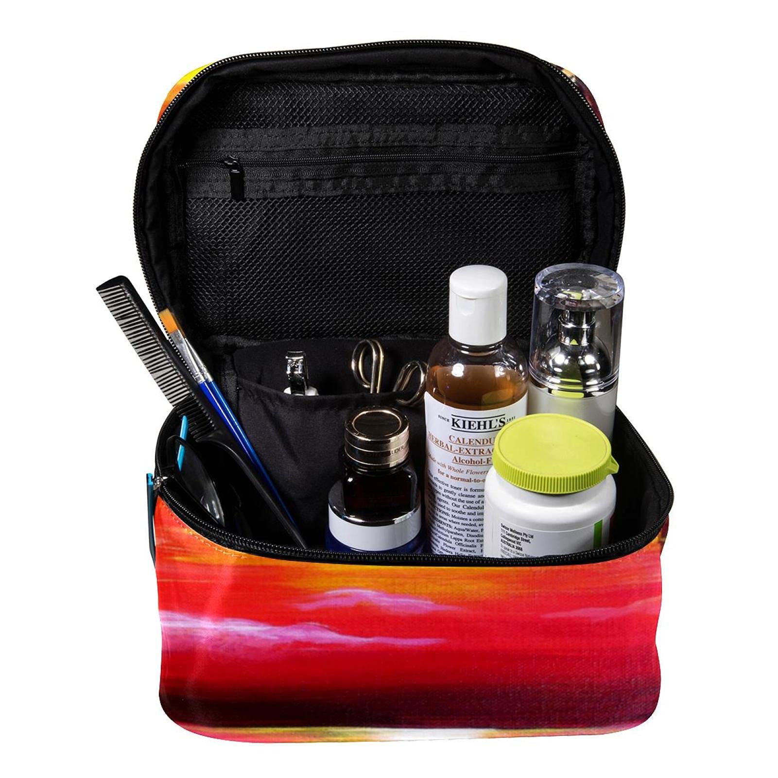 Sunset and Tropical Seaside Travel Makeup Bag - Large Cosmetic Organizer with Zipper for Women & Girls | Perfect for Beach Vacations, Weekend Getaways & Daily Use
