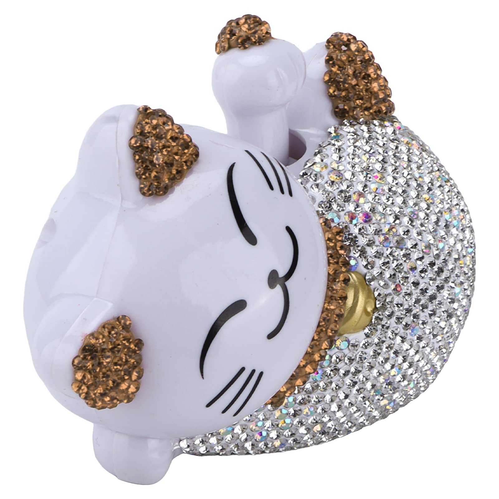 Lucky Cat Car Ornament - Rhinestone Fortune Cat Dashboard Decor for Good Luck & Protection | Universal Center Console Figurine (Champagne) | Perfect for Car Interior Decoration & Gift Giving