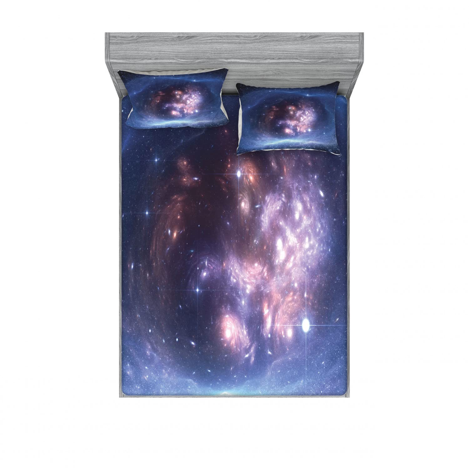 Ambesonne Galaxy Bedding Set - 2 Full Size Fitted Sheets & 4 Pillow Shams, Starry Nebula Space Theme in Navy Purple, 4 Piece Luxury Bedding Decor | Perfect for Astronomy Lovers, Kids Room Decor, Space Themed Bedrooms & Unique Gift Ideas