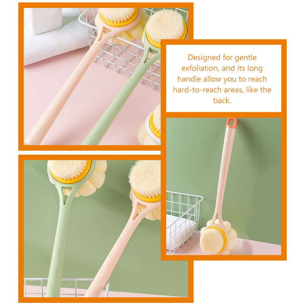 Pumpkin Shaped Bath Brush with Long Handle - Exfoliating Shower Back Scrubber with Massage Bristles, Cute Pink Mesh Sponge for Skin Care | Perfect Bathroom Accessory for Back Cleaning & Body Exfoliation