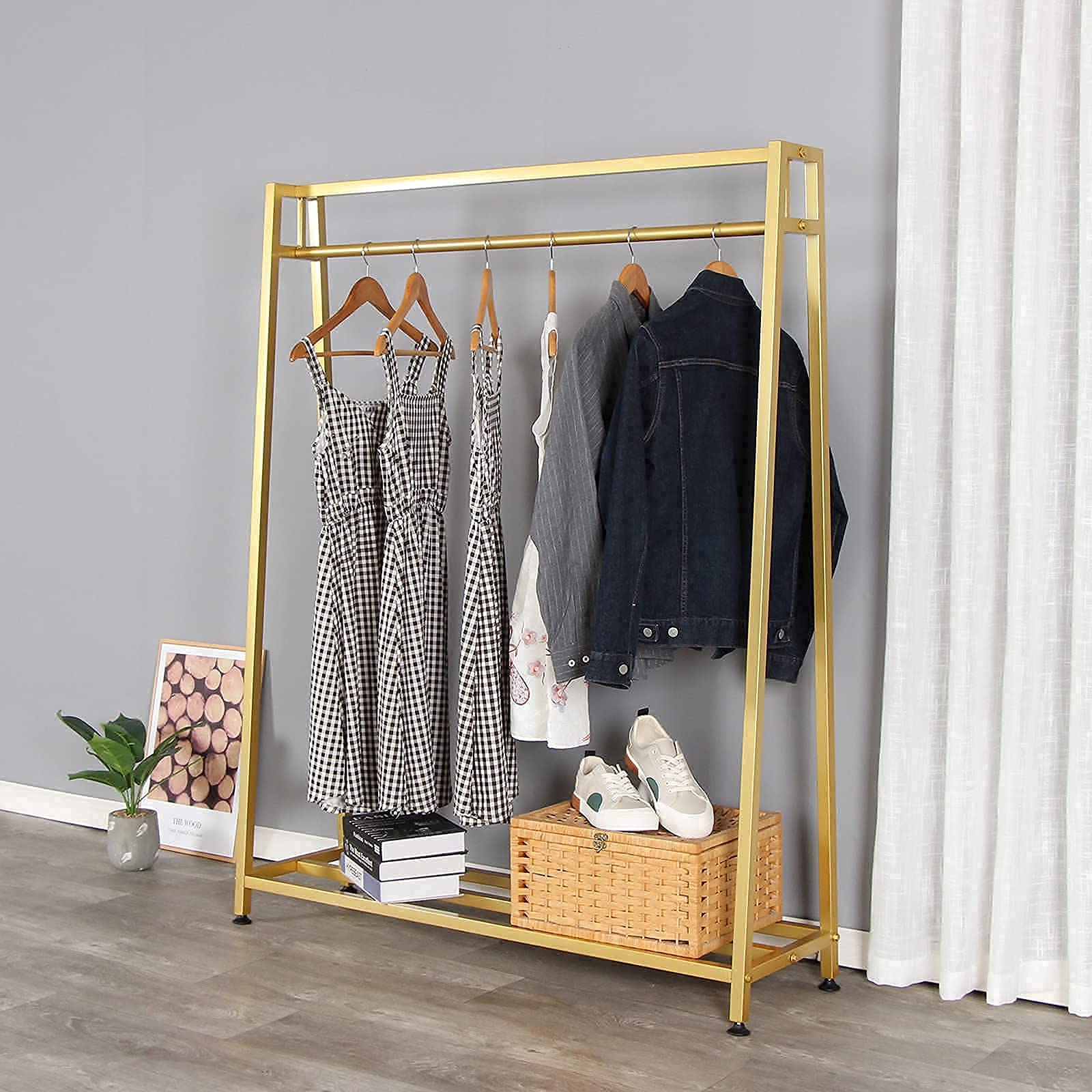 Premium Metal Garment Rack - Gold Clothes Hanging Stand for Boutiques & Home Use | Heavy-Duty Drying Rack for Clothes Storage & Display | Perfect for Retail Stores, Laundry Rooms & Walk-In Closets