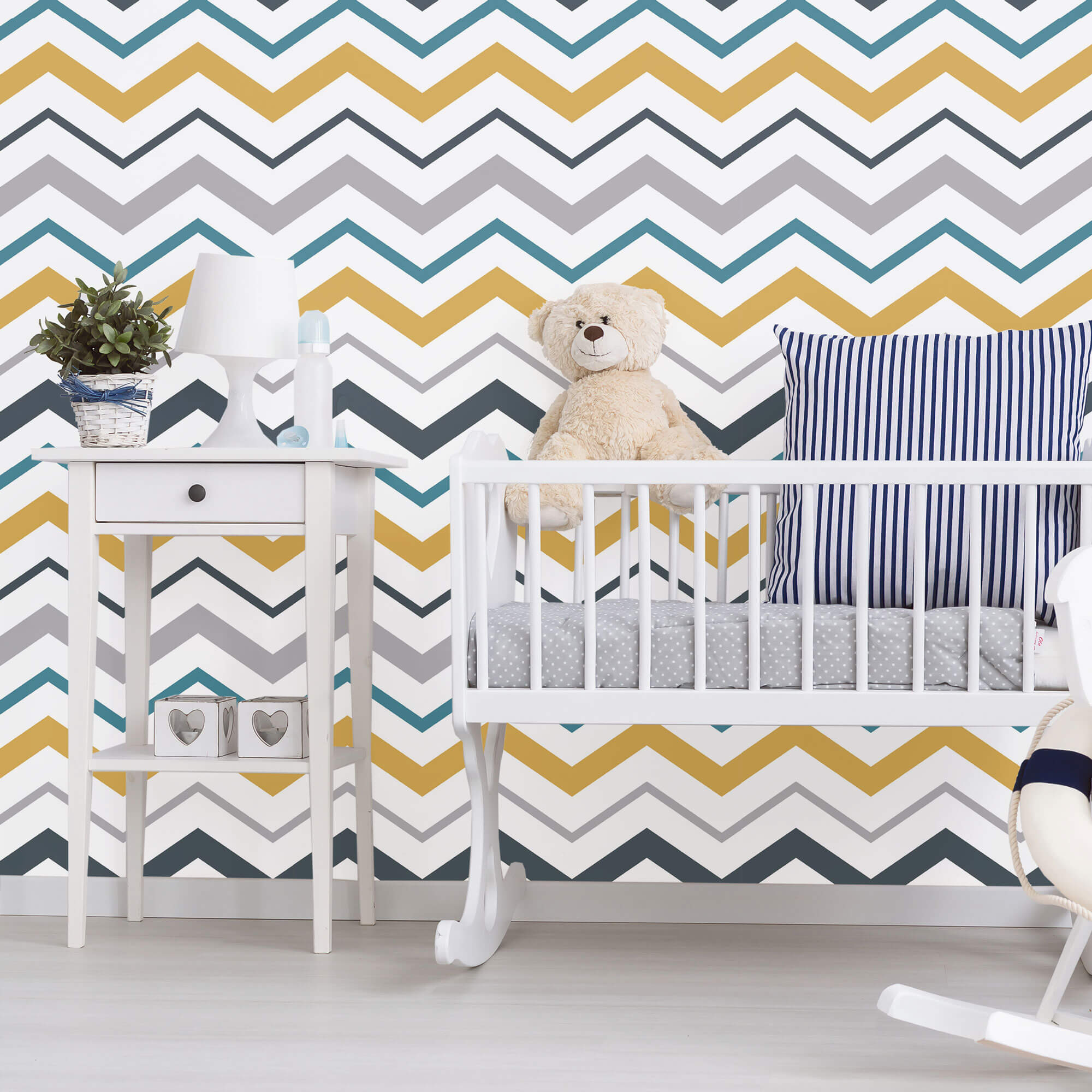 Yellow and Grey Chevron Peel and Stick Removable Wallpaper - Self-Adhesive Decorative Wall Covering for Bedroom, Nursery, Office & Home Decor