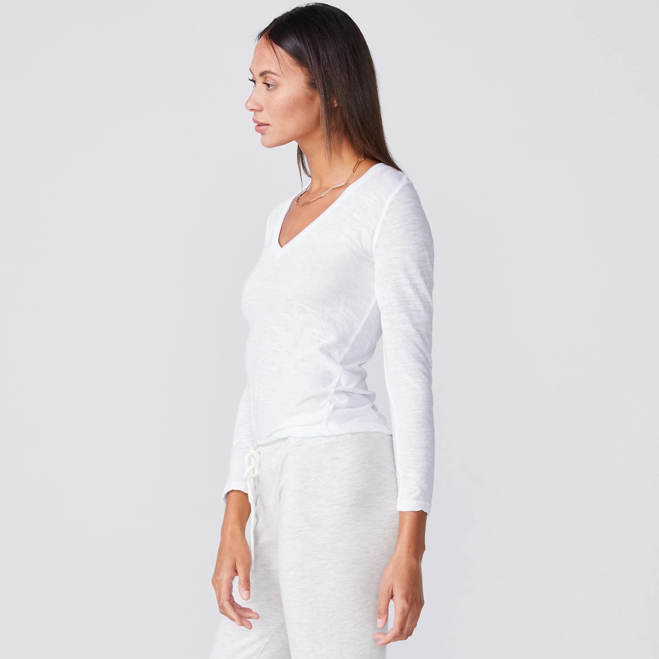 Monrow Women's Textured Tri-Blend Fitted Long Sleeve V-Neck T-Shirt - Super Soft Stretchy Fabric, Flattering Casual & Cute Fit for Everyday Wear, Work & Date Nights