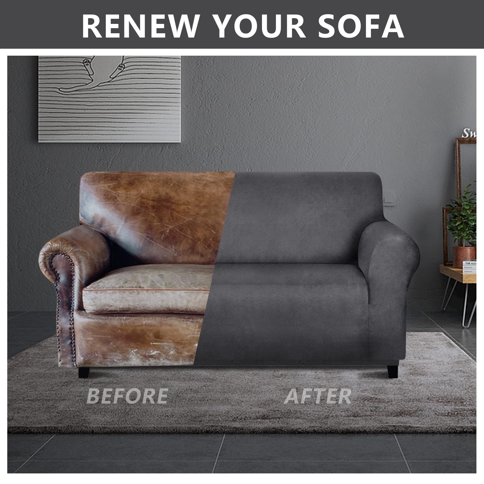 Premium Loveseat Covers for Leather Couches - Soft, Washable & Non-Slip Sofa Protector with Leather-Like Finish | Pet & Kid Friendly | Dark Gray | Perfect for Living Room, Home Theater & Family Gatherings