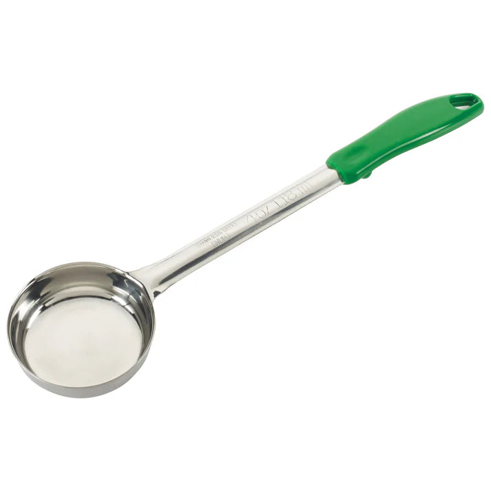 Winco 4 Oz Portion Control Spoon with Comfortable Green Handle - Perfect for Food Service, Restaurants & Home Meal Prep - FPS 4