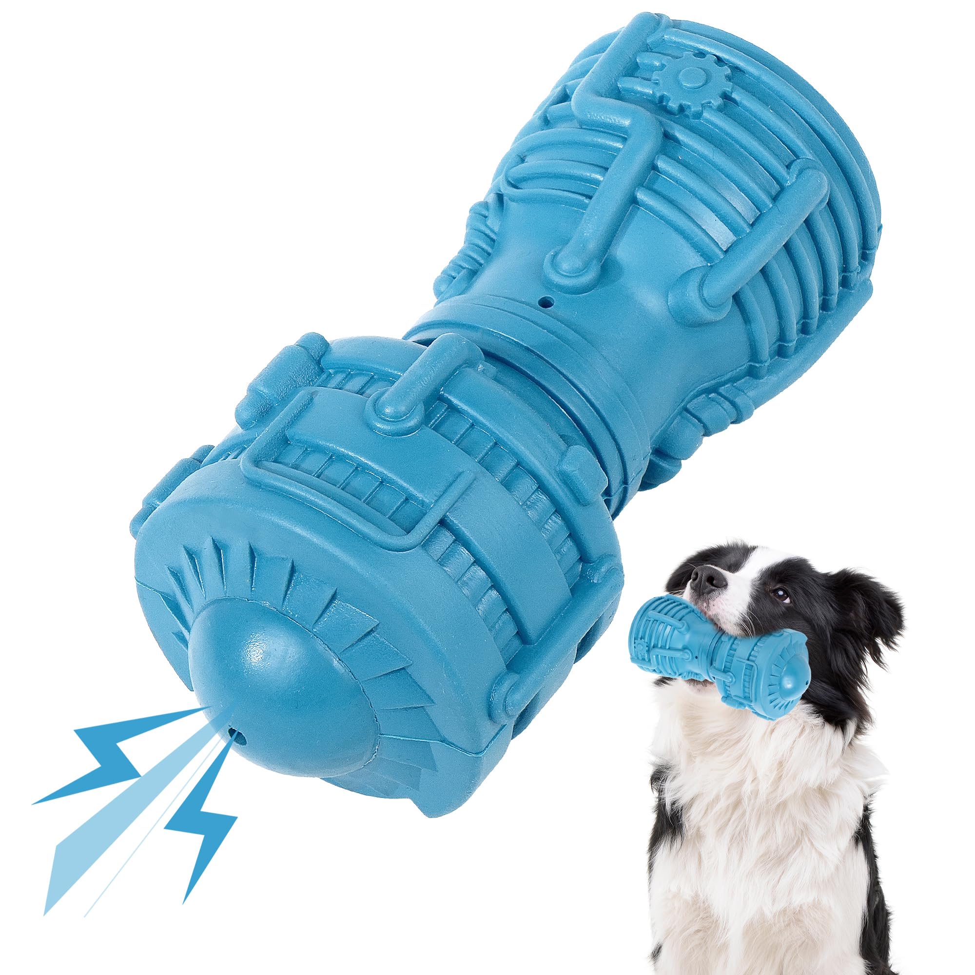 PrimePets Durable Squeaky Dog Chew Toy for Large & Medium Dogs - Blue Rubber Interactive Enrichment Toy with Milk Flavor for Teeth Cleaning & Dental Care - Perfect for Playtime, Training & Anxiety Relief