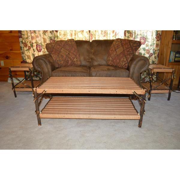 Solid Hickory Wood Coffee Table with Storage Shelf - Rustic Farmhouse Living Room Furniture for Home Decor & Entertainment Areas