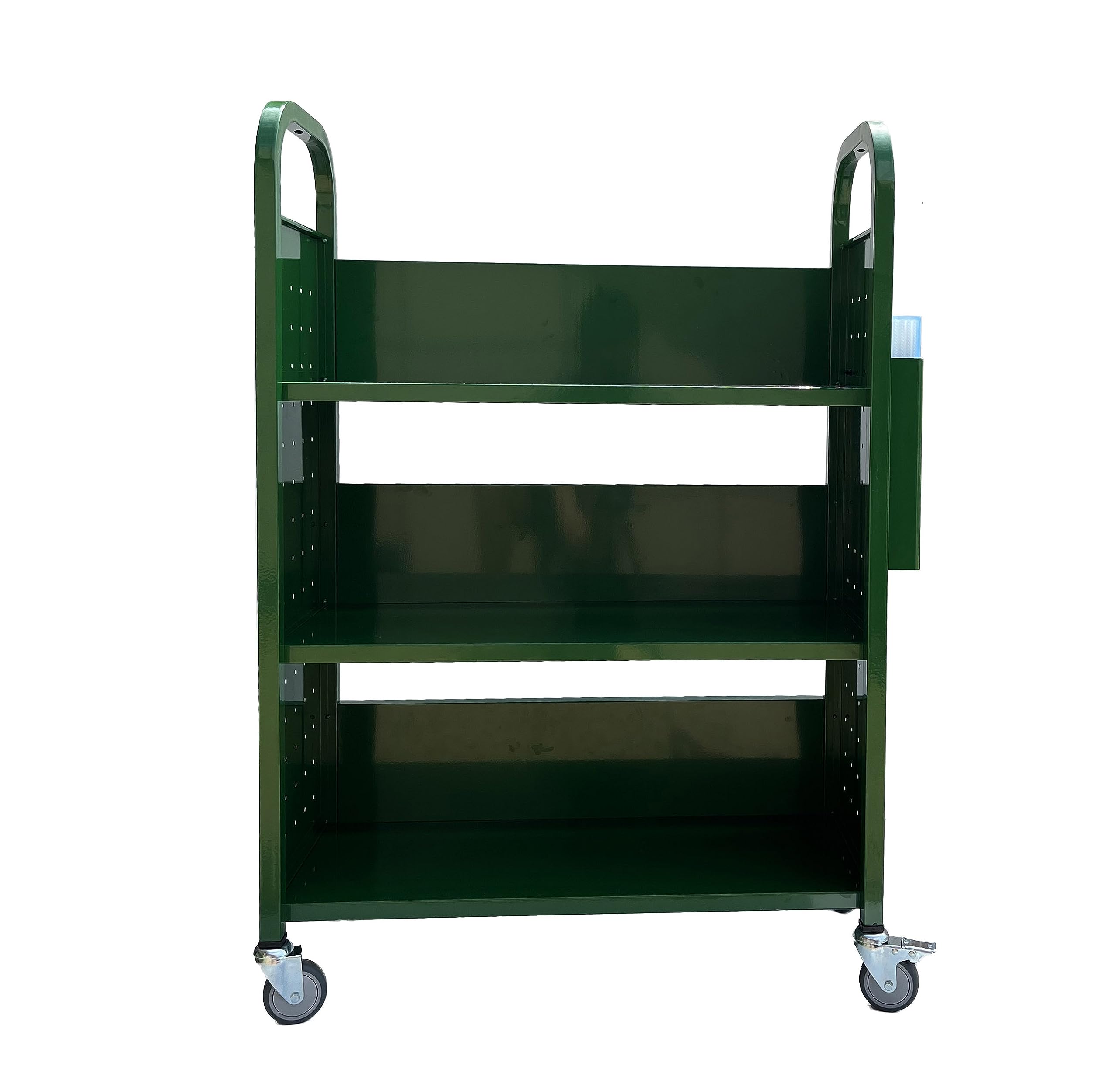 Workington Rolling Book Truck with 3 Flat Shelves - Mobile Library Cart with Swivel Lockable Casters (3001 Green) - Perfect for Libraries, Schools, and Office Document Organization
