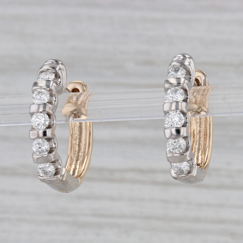 0.47ctw Diamond Hoop Huggie Earrings 14k Gold 2-Toned Hinged Snap Closure - Perfect for Everyday Wear, Date Nights & Special Occasions