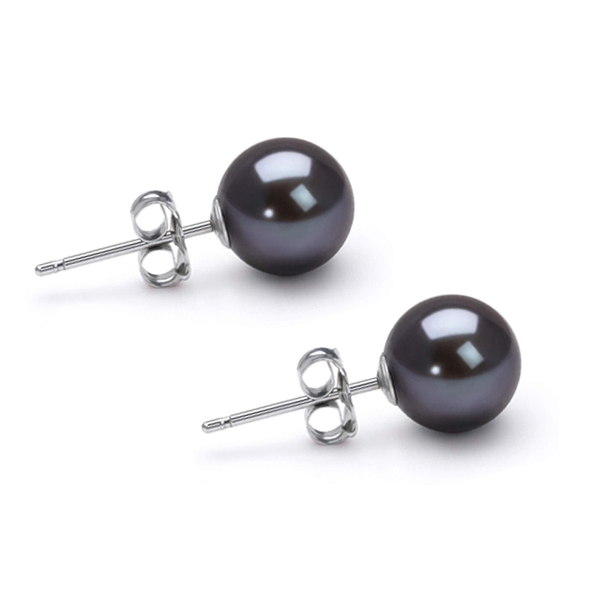 AAAA Black Akoya Cultured Pearl Earrings Stud 14K Gold Settings - Elegant Pearl Jewelry for Women | Perfect for Weddings, Parties & Everyday Wear | Orien Jewelry