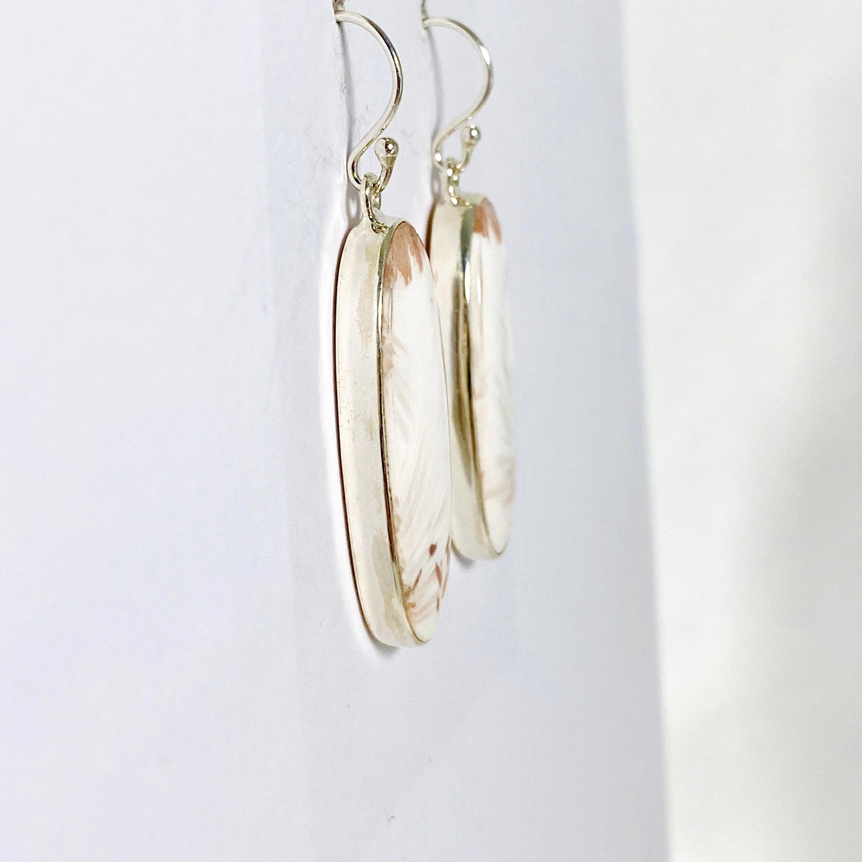 Natural Scolecite Oval Earrings KEGJ1324 - Healing Crystal Jewelry for Meditation & Spiritual Balance | Perfect for Yoga, Reiki & Energy Work
