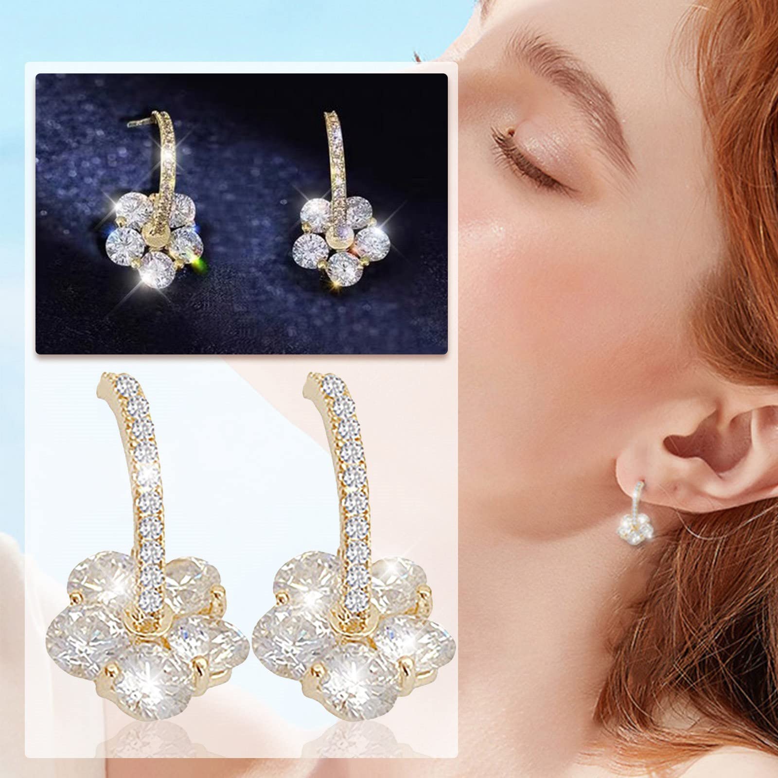 Crystal Petal Earrings - 2022 Trendy Long Drop Earrings with Fake Diamonds, Gold Hoop Earring Set for Multiple Piercings | Perfect for Parties, Weddings & Everyday Wear (One Size)