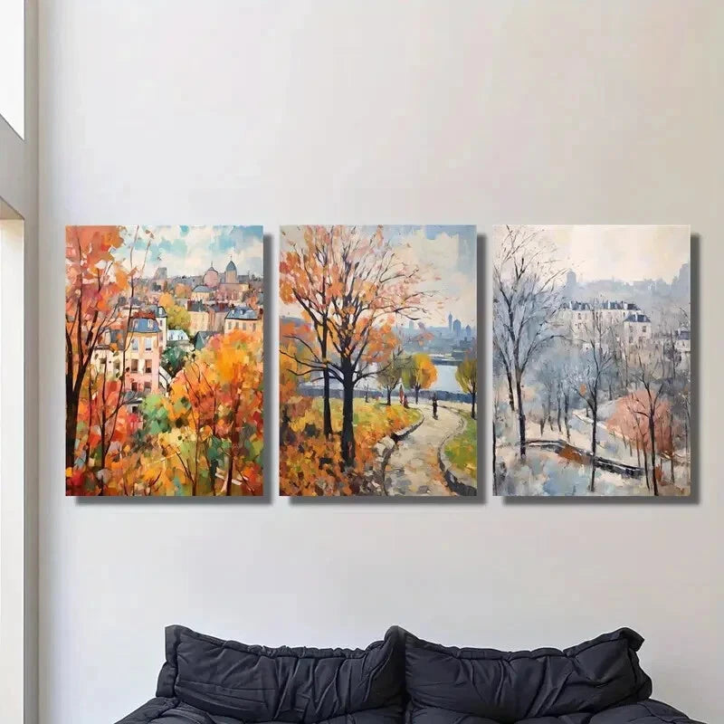 3-Piece Autumn City Park Painting - Kalemegdan Park Metal Wall Art Print, Ready to Hang | Perfect for Living Room, Bedroom & Office Decor
