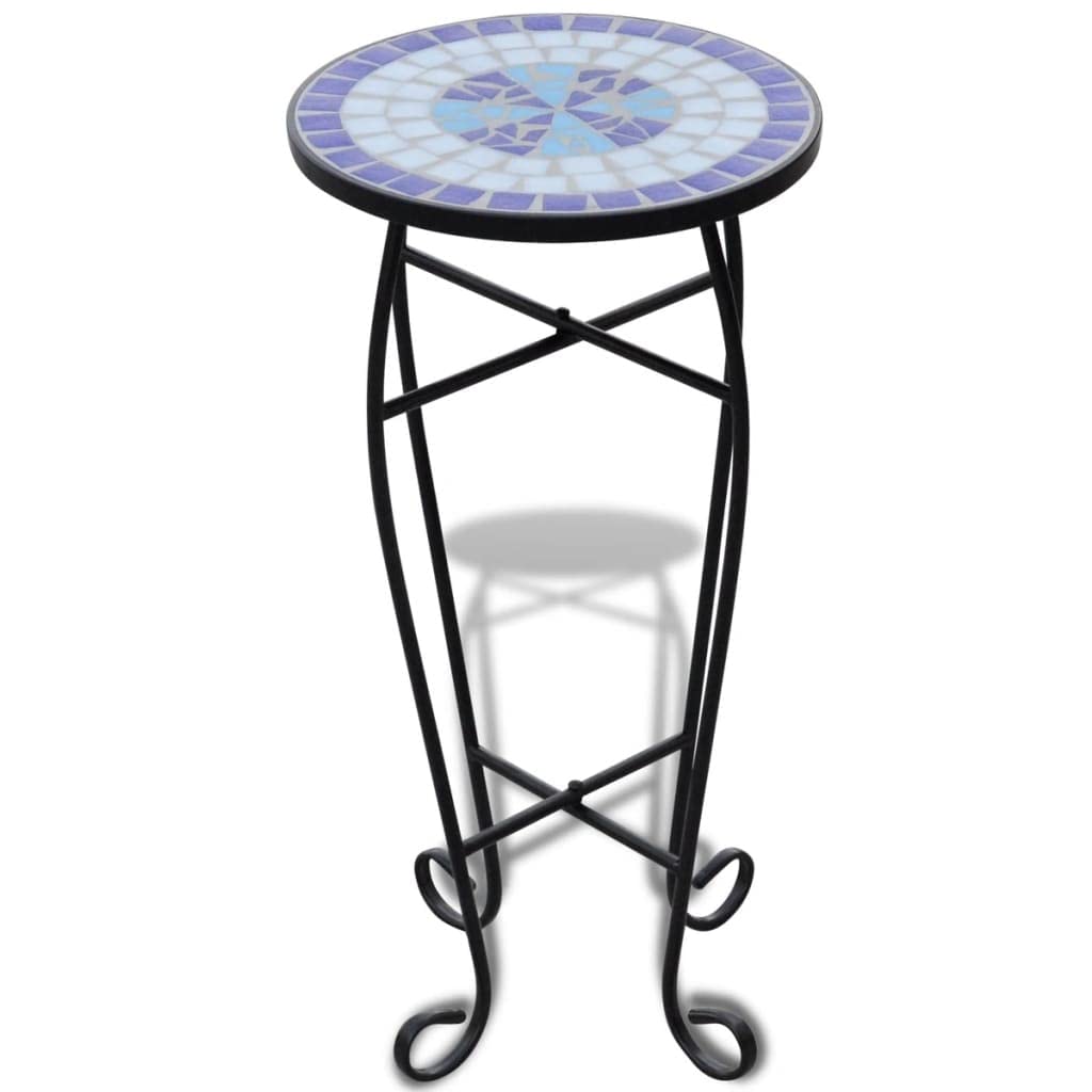 CHARMMA Mosaic Side Table - Blue & White Accent Table for Plants, Living Room, Bedroom or Patio Decor