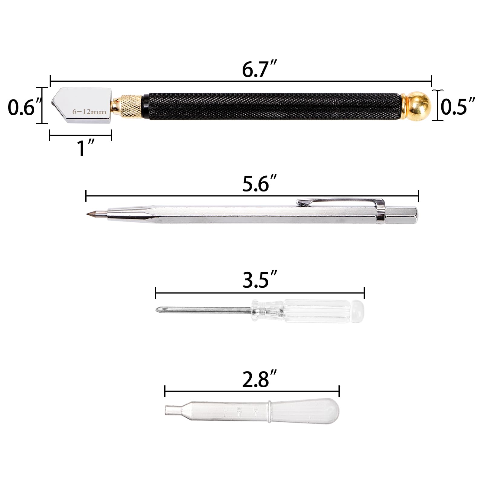 Tosnail 12-Piece Glass Cutter Tool Kit - Professional Oil Feed Glass Cutter (2-20mm) with 4 Extra Blades, 2 Screwdrivers, 2 Plastic Droppers & 2 Engraving Pens - Perfect for Cutting Glass Bottles, Mirrors, DIY Crafts & Home Improvement Projects