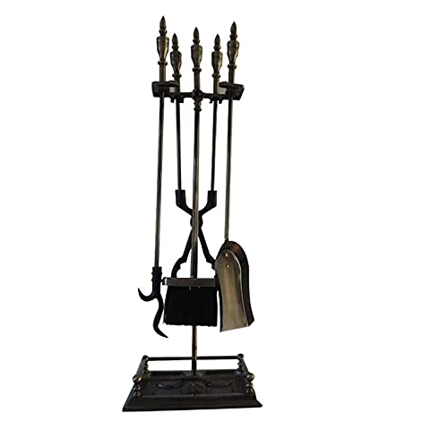 Premium Fireplace Tool Set with Sturdy Handles - Heavy Duty Wrought Iron Fireplace Poker, Shovel, Brush & Stand - Indoor Fireplace Accessories & Outdoor Fire Pit Tools for Cozy Home & Camping Use