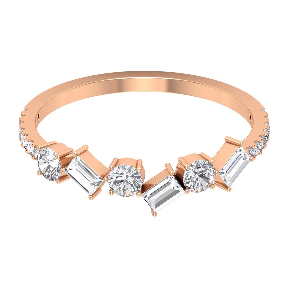 0.75 CT Baguette & Round Cut Moissanite Stackable Ring for Women - 14K Solid Gold Wedding Band, Anniversary Gift, Everyday Jewelry - Perfect for Stacking, Layering or as a Standalone Statement Piece