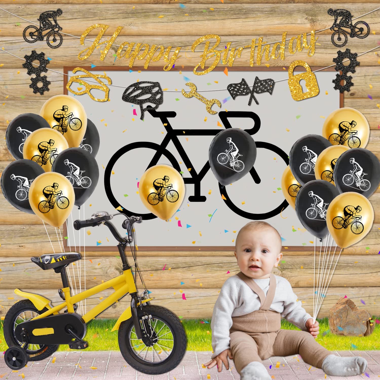 Bike Themed Birthday Party Decorations Set - Banner, Cake Toppers, Balloons & Hanging Signs | Bicycle Sports Theme Party Supplies for Kids & Cycling Enthusiasts | Perfect for Kids' Birthday Parties, Cycling Events & Sports Themed Celebrations