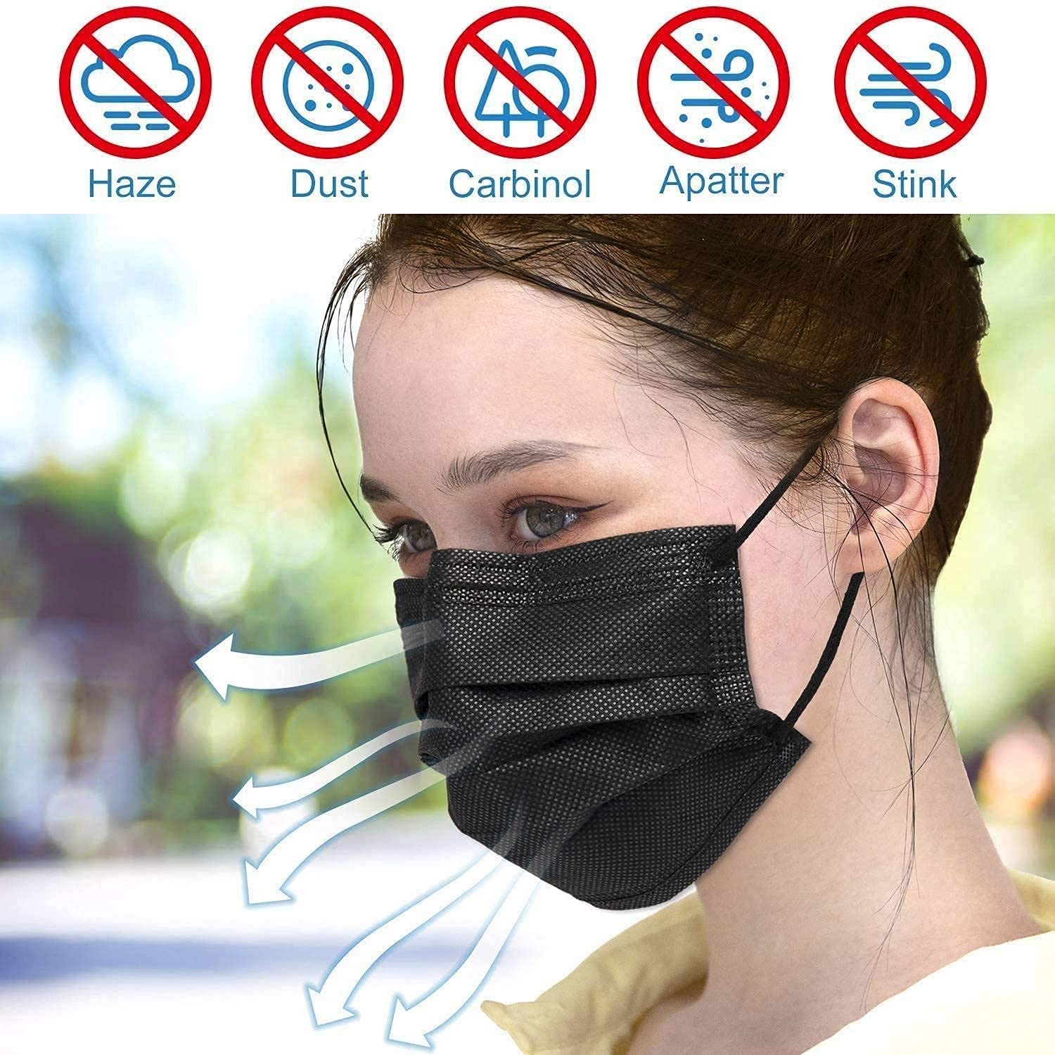 Wisezag Black Disposable 3-Ply Surgical Face Masks with Nose Clip - 50 Pack for Men & Women - Perfect for Daily Protection, Travel & Public Safety