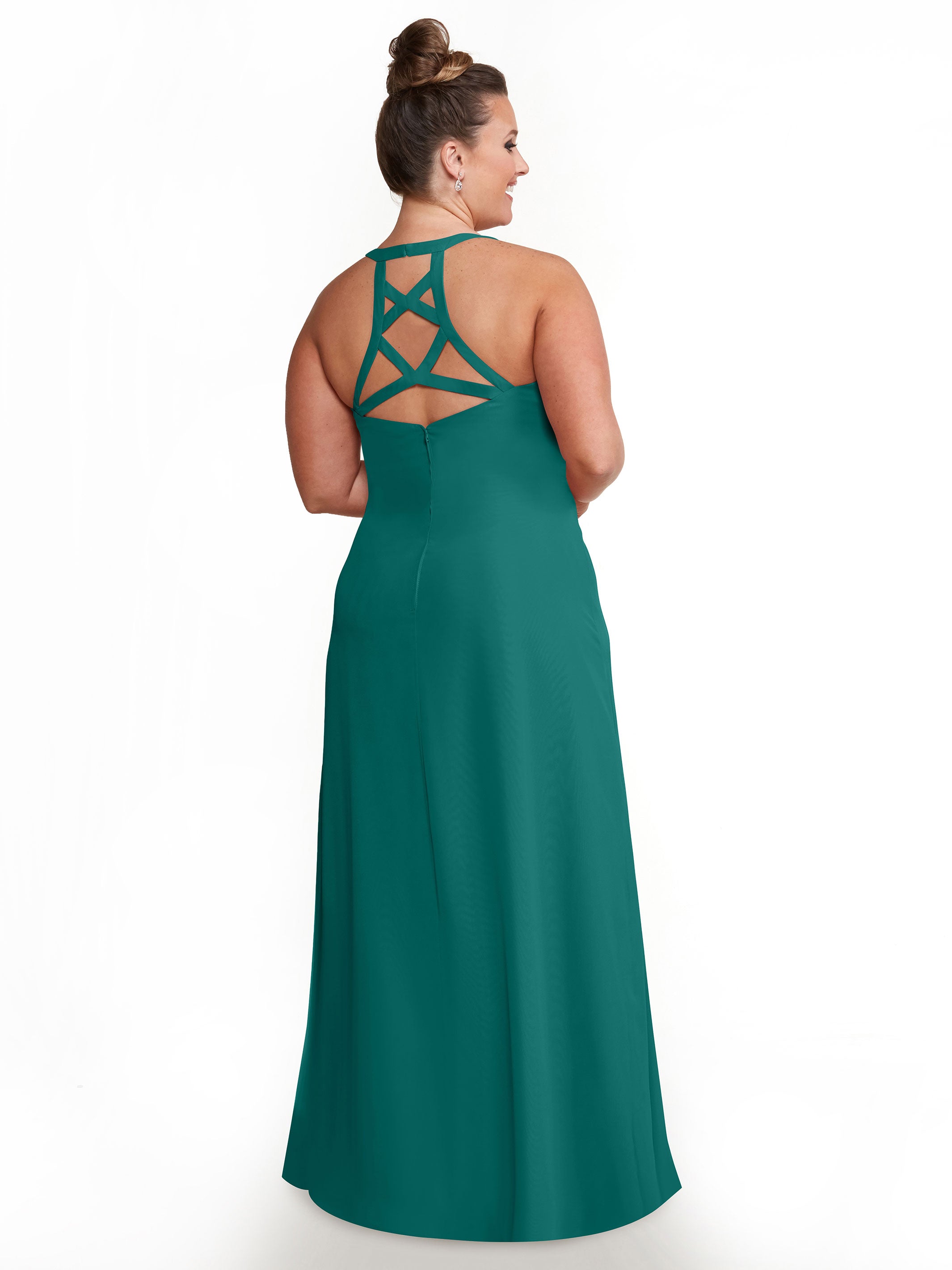 Elegant 80150 Chiffon A-Line Bridesmaid Dress with Plunging V-Neck & Intricate Back Detail - Perfect for Weddings, Formal Events & Special Occasions