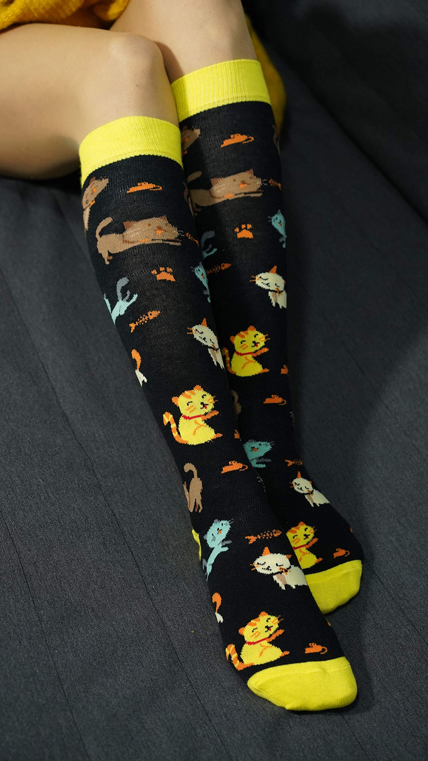 Women's Colorful Luxury Cotton Funky Knee High Socks - 1 Pair Soft Comfortable Crew Socks for Casual Wear, Cosplay & Fashion Outfits