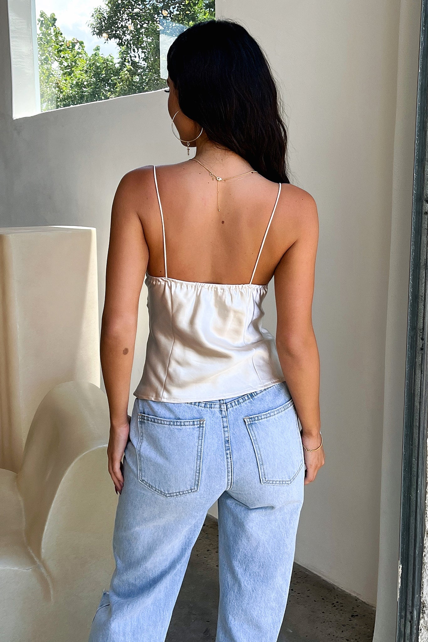 Holly Cami Singlet in Champagne - Women's Lace Camisole Top for Layering, Sleepwear & Casual Wear