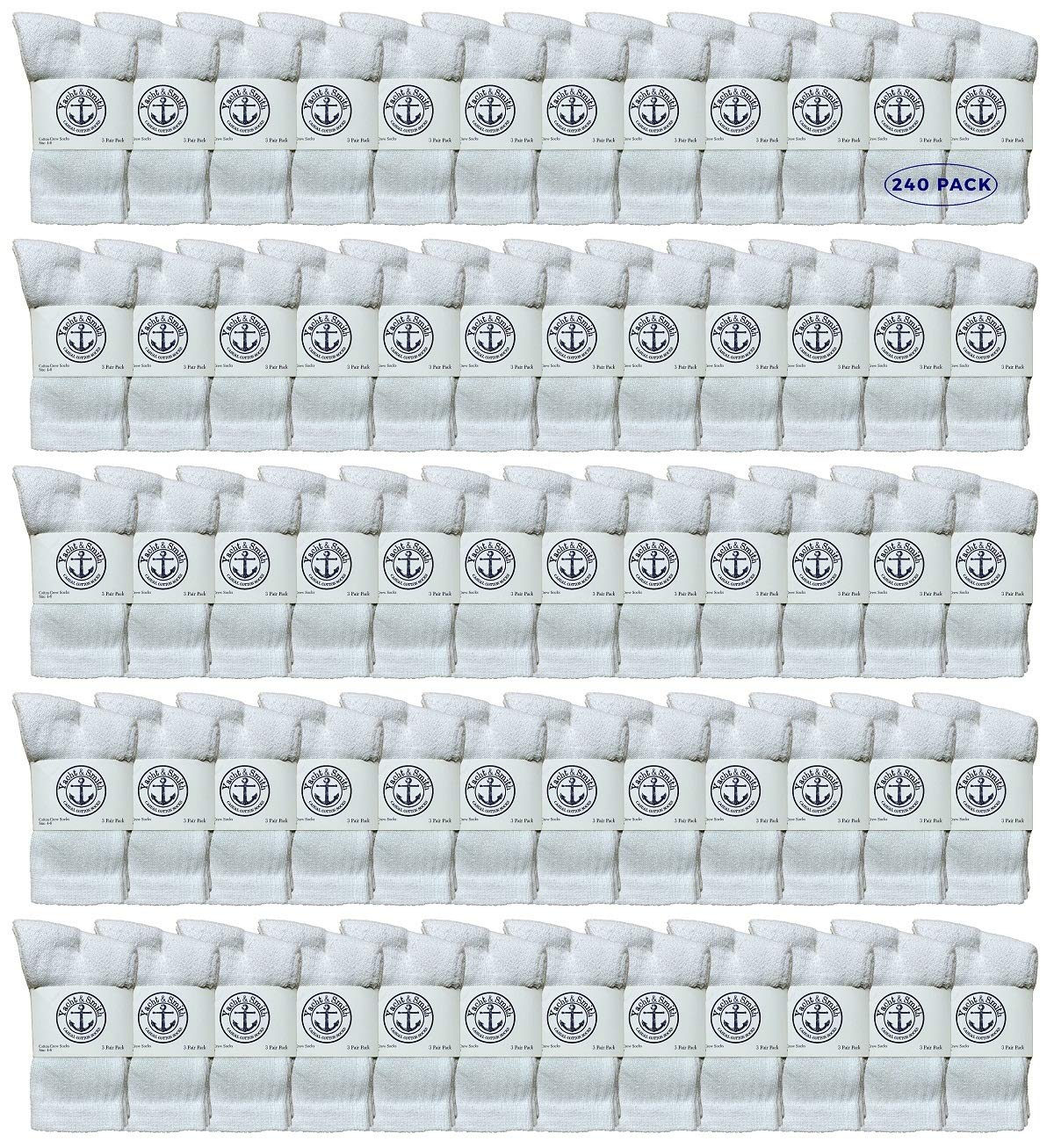 240 Pairs Yacht & Smith Wholesale Kids Crew Socks - Soft Cotton Casual Socks for Boys & Girls (Size 4-6) - Perfect for School, Sports & Everyday Wear
