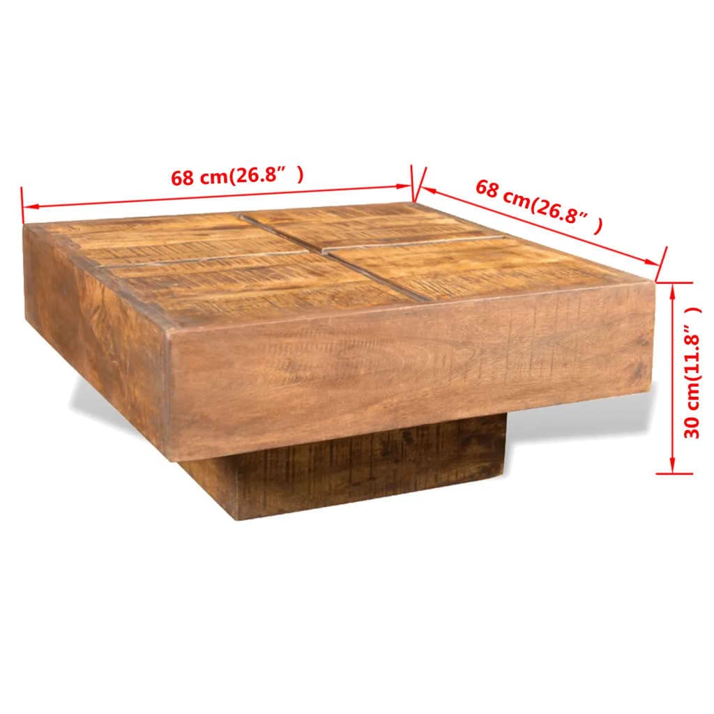 Brown Square Solid Mango Wood Coffee Table - Rustic Modern Living Room Furniture for Home Decor & Small Space