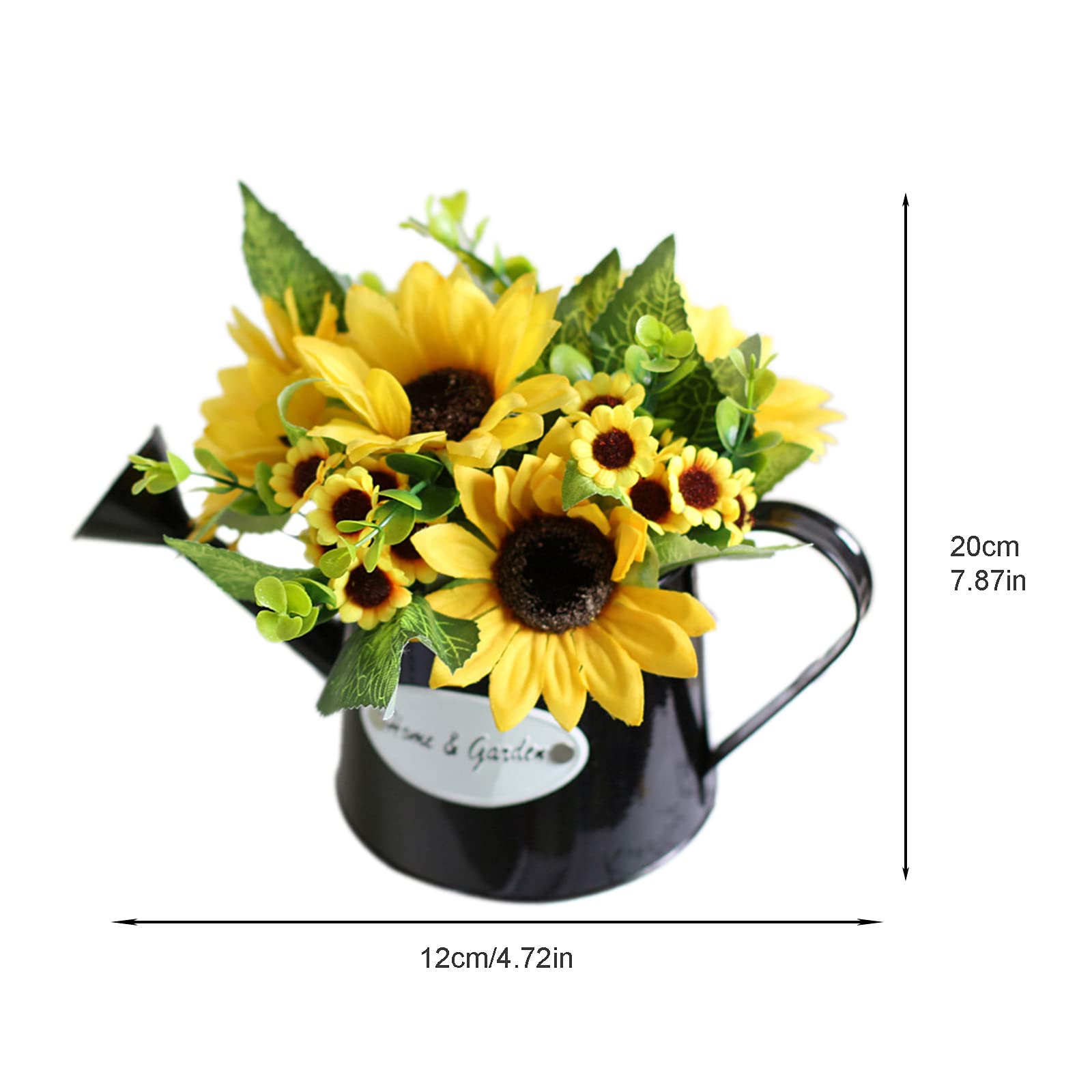 Artificial Sunflower Watering Can Shaped Flower Decor - Fake Sunflower Bouquet in Pot Vase, Faux Floral Arrangement for Home & Office - Perfect for Garden, Balcony, Living Room, Dining Room & Bedroom Decor