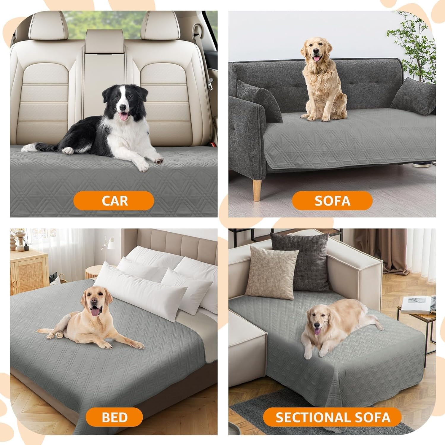 Waterproof Dog Couch Cover - Non-Slip Pet Blanket for Sofa & Furniture Protection, Soft Washable Dog Bed Cover 68x82 Inches (Grey) - Perfect for Large Dogs, Pets with Accidents, and Multi-Pet Households