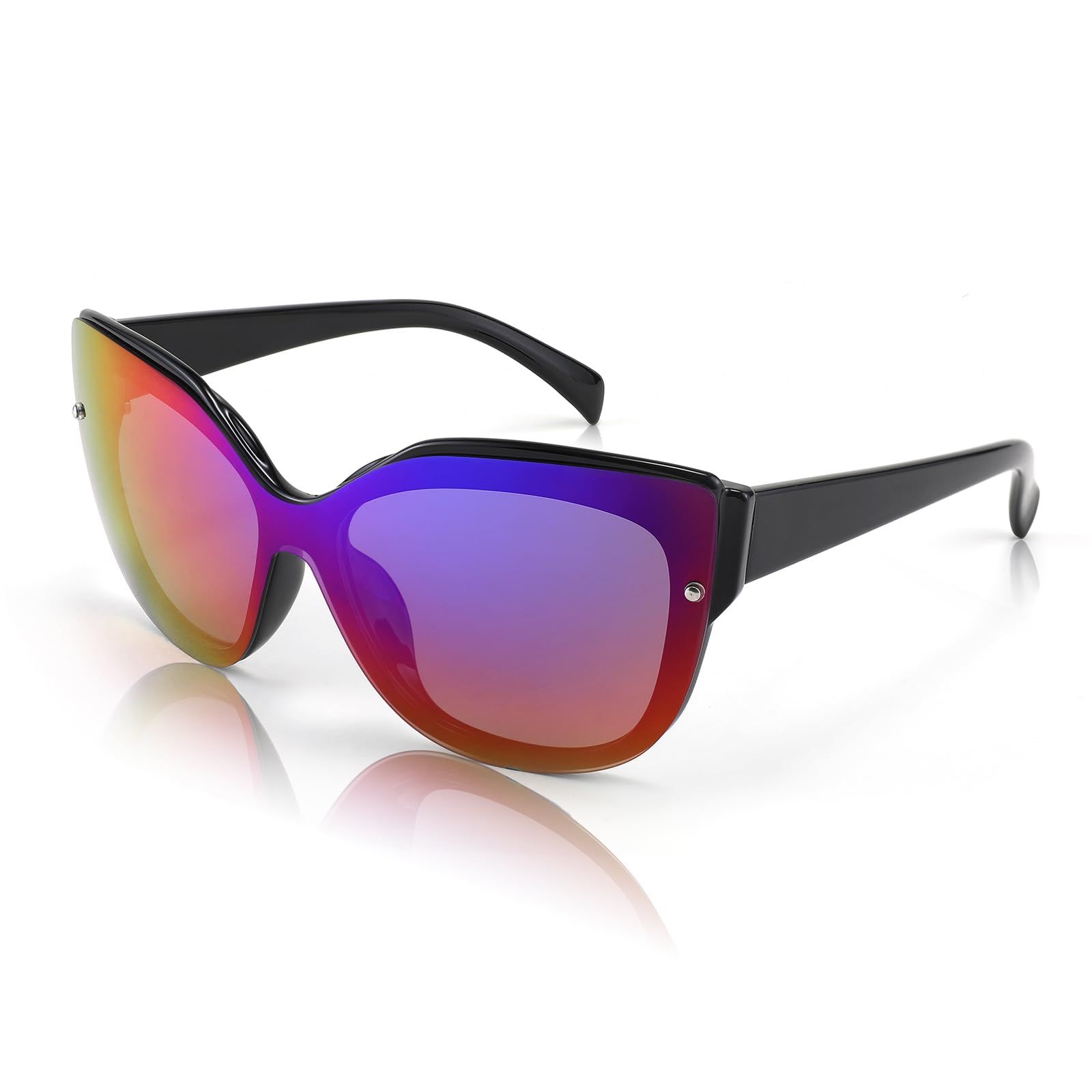 FEISEDY Polarized Cat Eye Sunglasses for Women & Men - Rimless Mirrored Oversized Retro Sunglasses B2796 | UV Protection, Fashion Accessory for Driving, Beach & Outdoor Activities