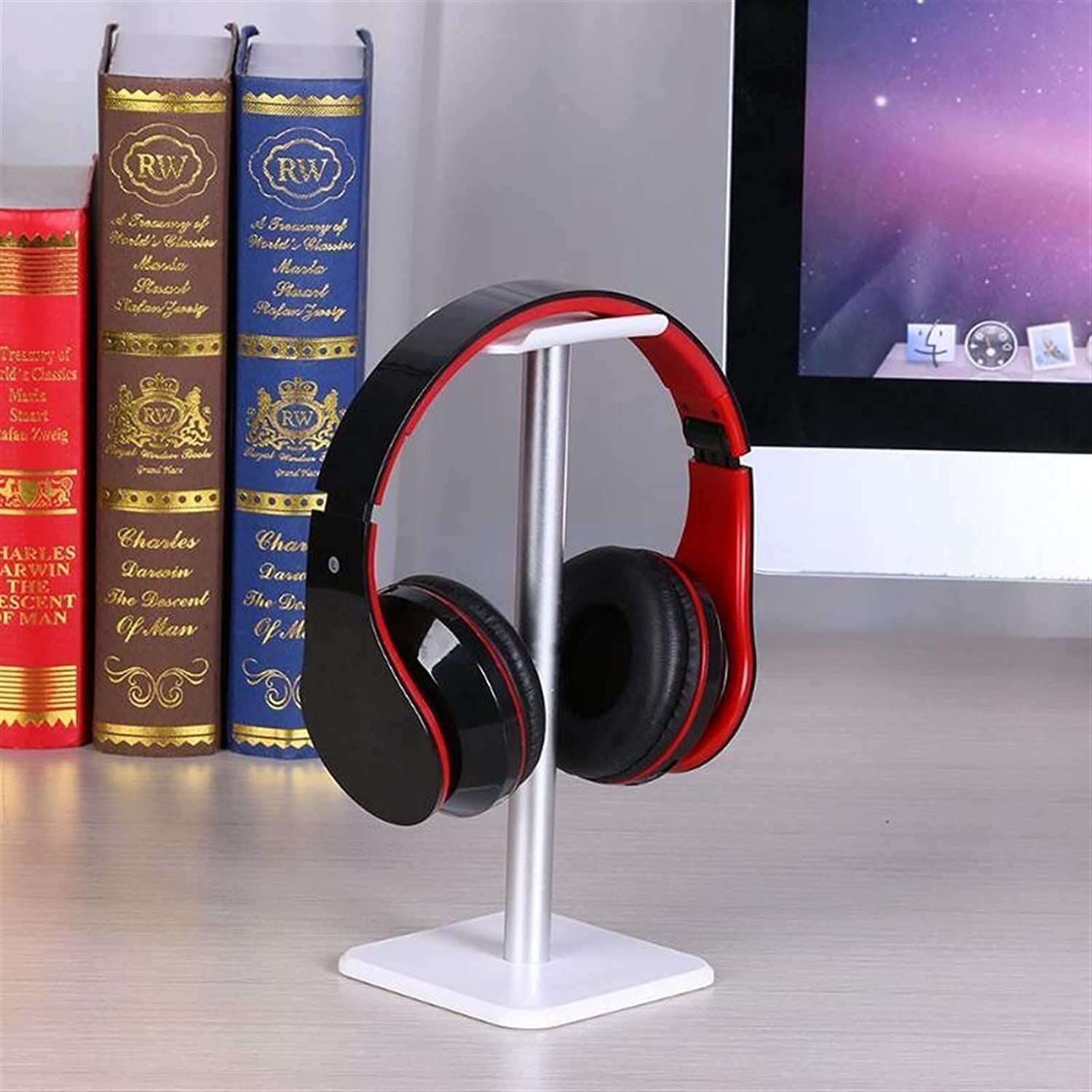 Premium Headphone Stand - Adjustable Desktop Earphone Holder for PC, Monitor, or Wall Mount - Durable Headset Display Rack with Non-Slip Base (Black) - Perfect for Gaming Setup, Home Office & Workspace Organization