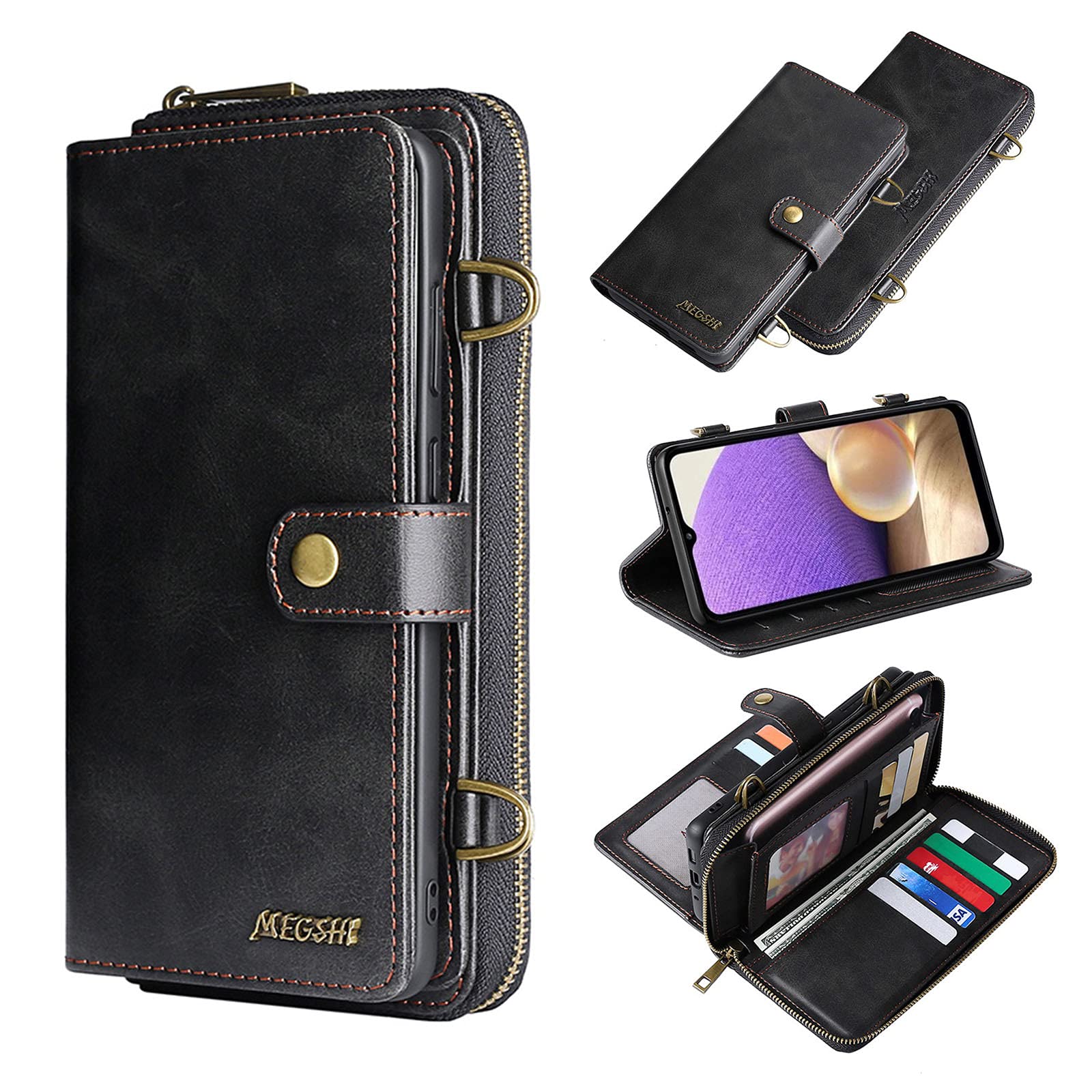 Multi-Function Wallet Phone Case for iPhone 12 with Crossbody Chain Strap - 13 Card Slots, 3 Cash Pockets & Zippered Wallet | Perfect for Travel, Shopping & Everyday Use