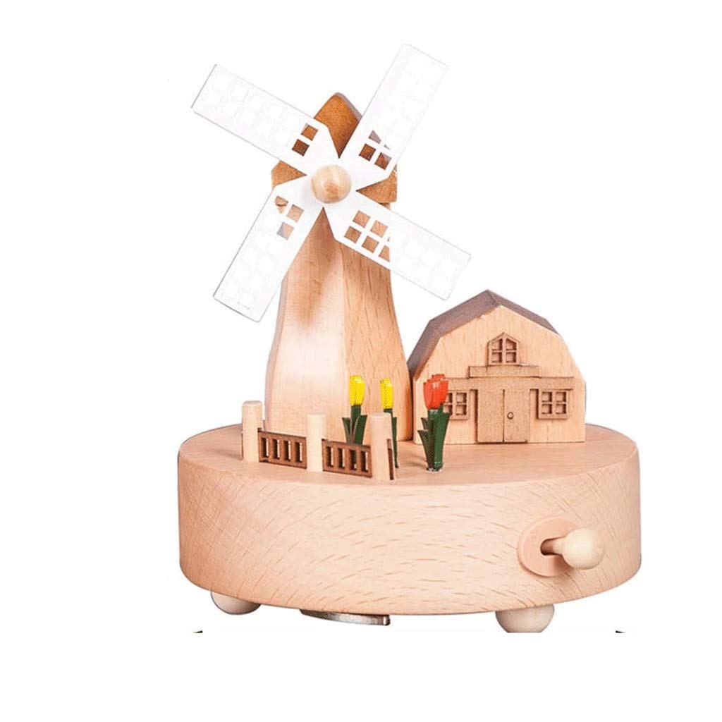 Romantic Windmill Music Box - Wooden Rotating Musical Jewelry Box with Retro Design, Perfect for Home Decor, Kids Toys & Christmas Birthday Gifts | Great for Nursery Decor, Wedding Favors and Relaxation Moments